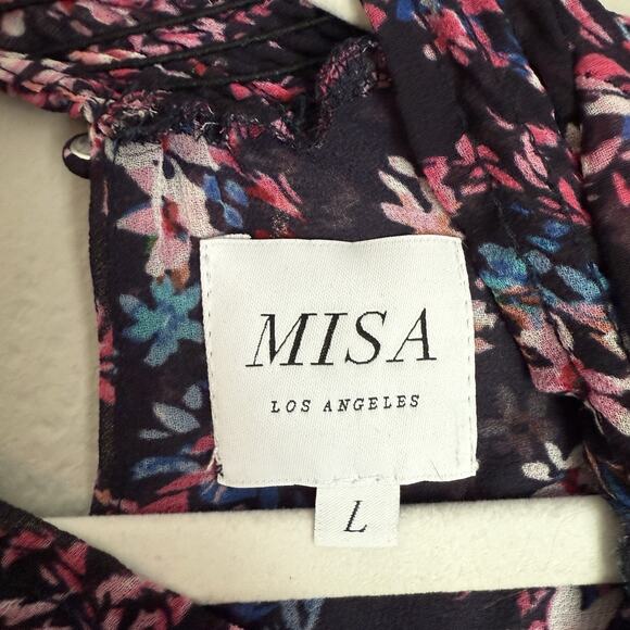 Misa Los Angeles Long Sleeve Floral Print Dress Asymmetrical Hem Large Savanna - Picture 7 of 12